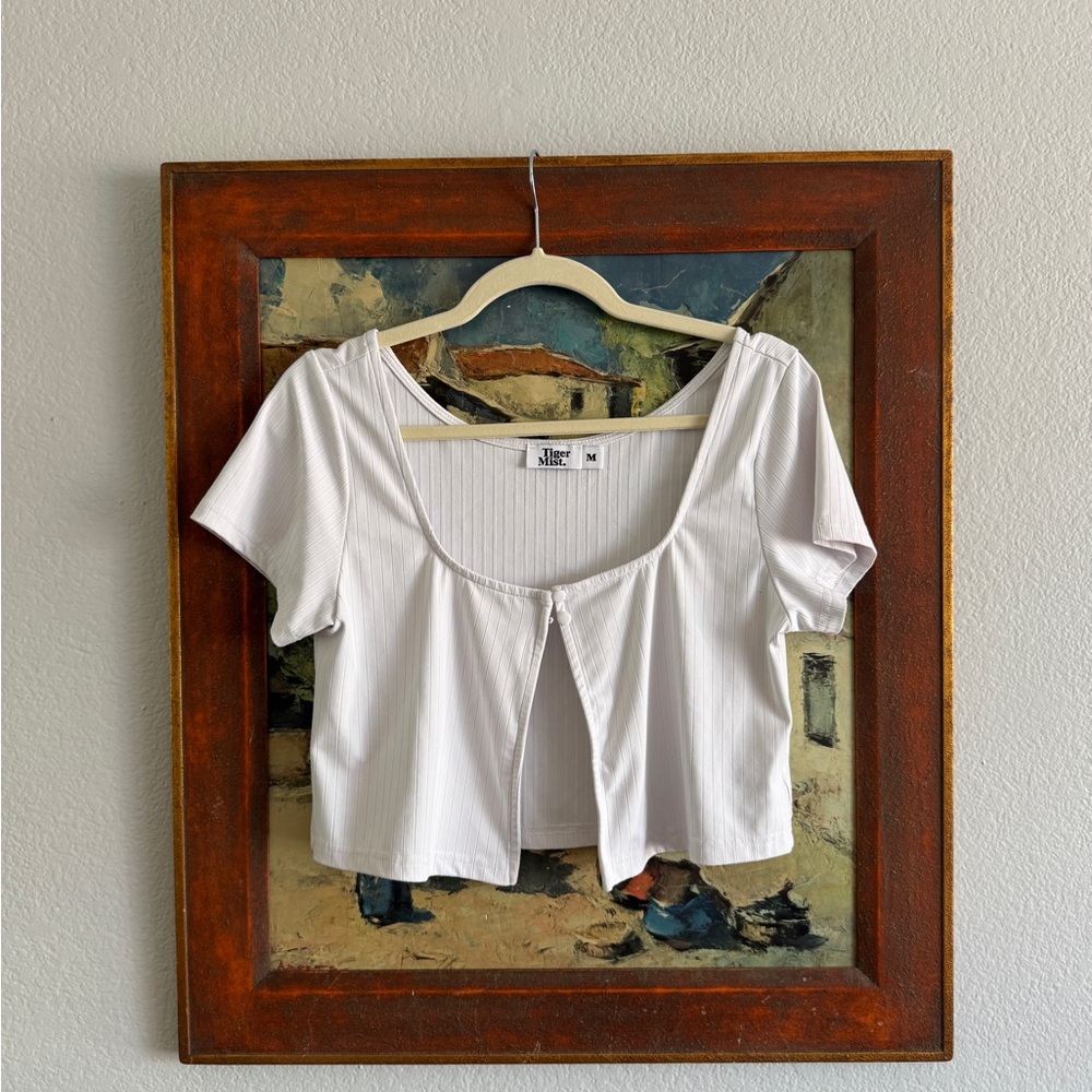 Tiger Mist White Ribbed Crop Blouse